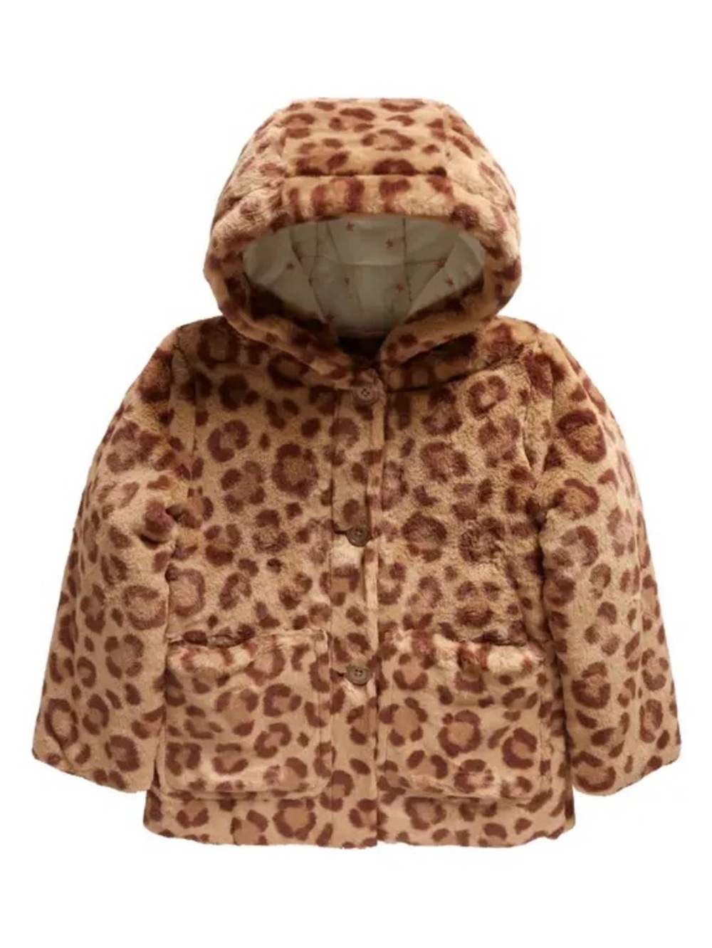 Mini Boden Leopard Faux Fur Hooded Puffer Coat - Brown